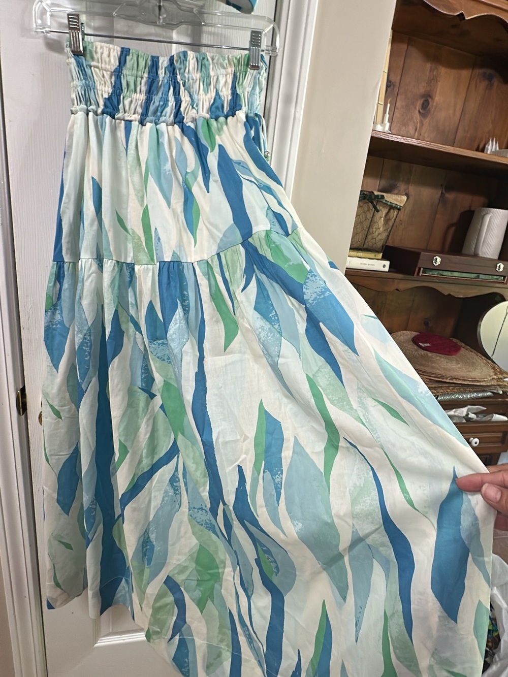 Elan Blue & Green Watercolor Stripe Maxi Skirt (mix33) - Picture 7 of 9
